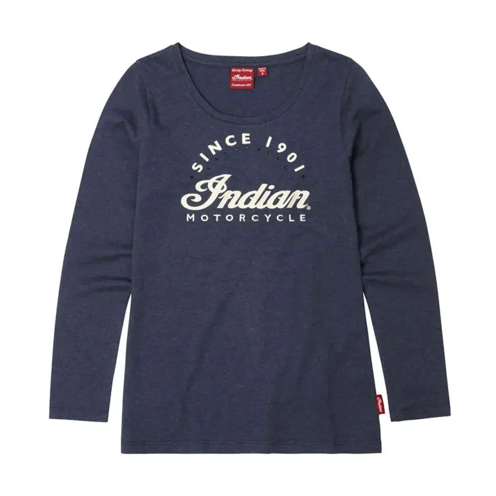 Indian Motorcycle  Polaris Womens Embroidered Script Long Sleeve T-Shirt Tee Soft