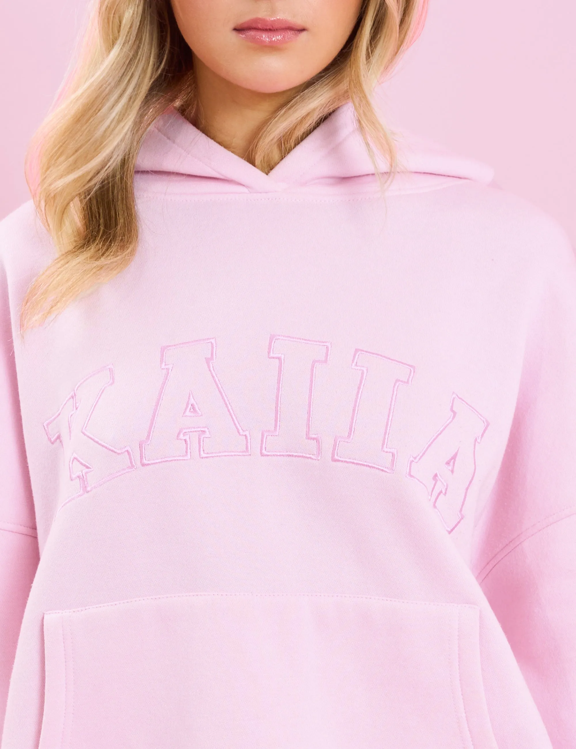 Kaiia Slogan Oversized Hoodie Baby Pink