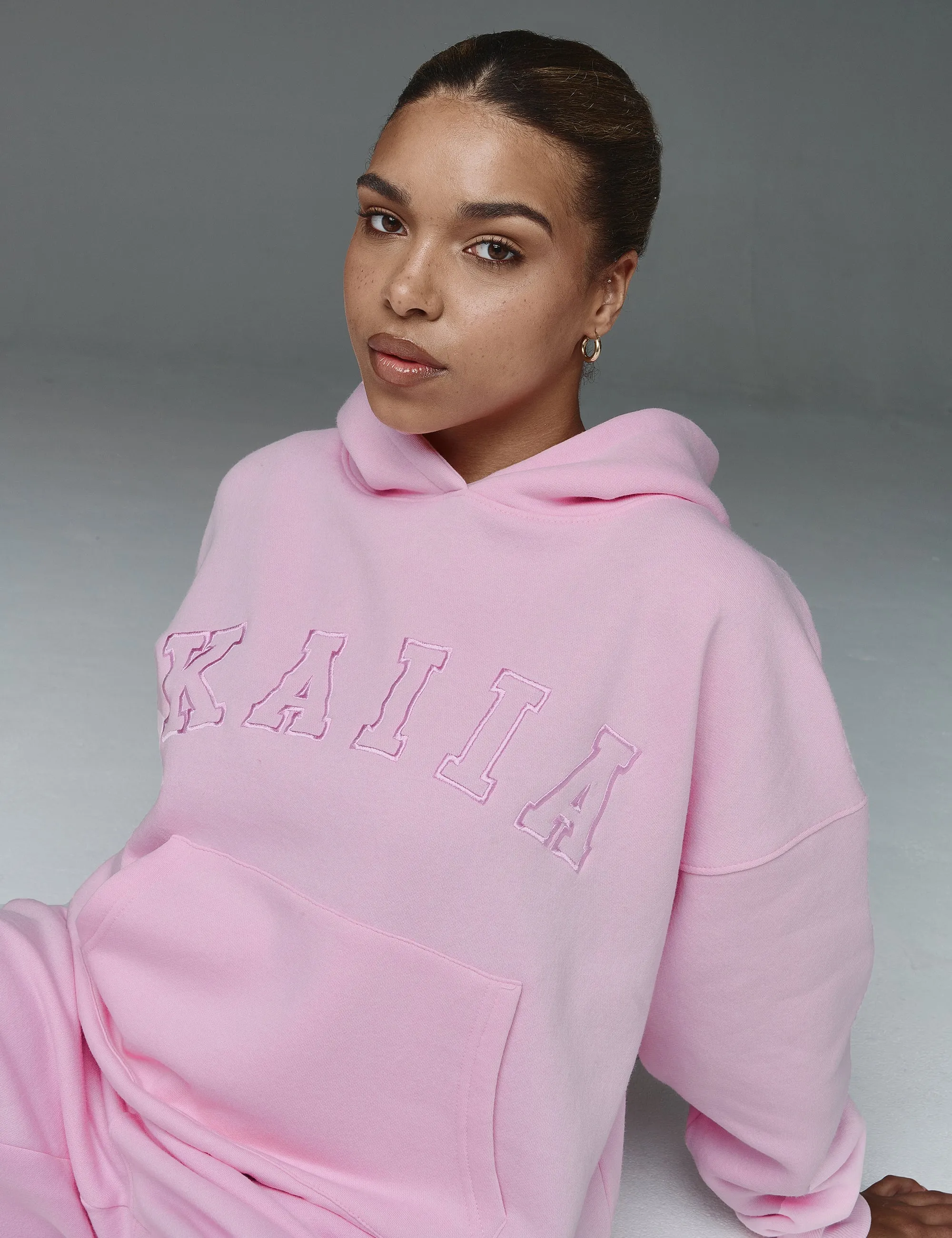 Kaiia Slogan Oversized Hoodie Baby Pink