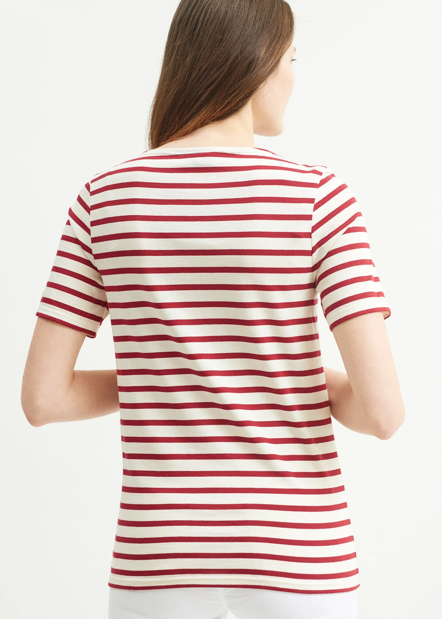 LEVANT MODERN - Breton Stripe Short Sleeve Shirt | Soft Cotton | Unisex Fit (ECRU / MAROON)