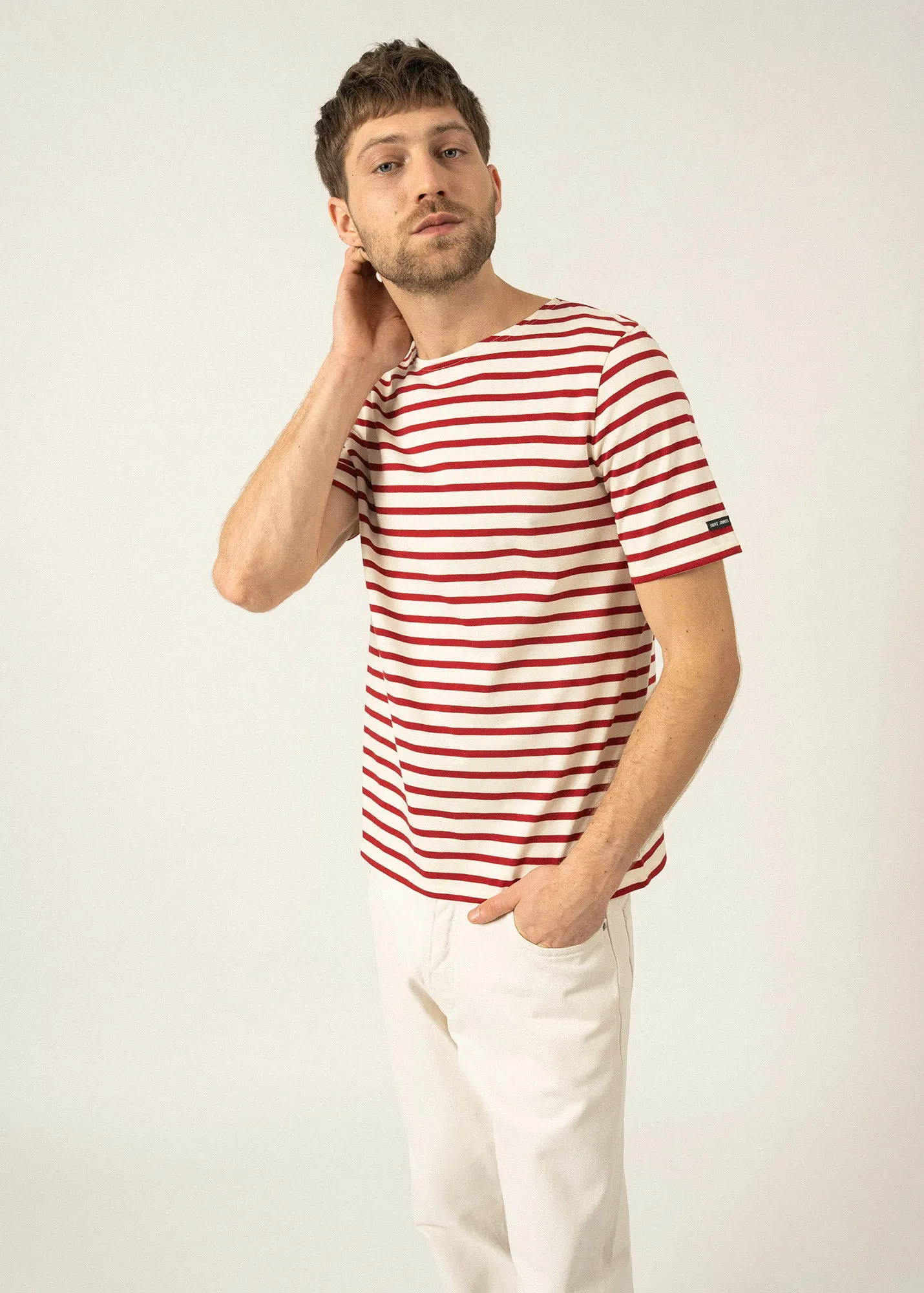 LEVANT MODERN - Breton Stripe Short Sleeve Shirt | Soft Cotton | Unisex Fit (ECRU / MAROON)