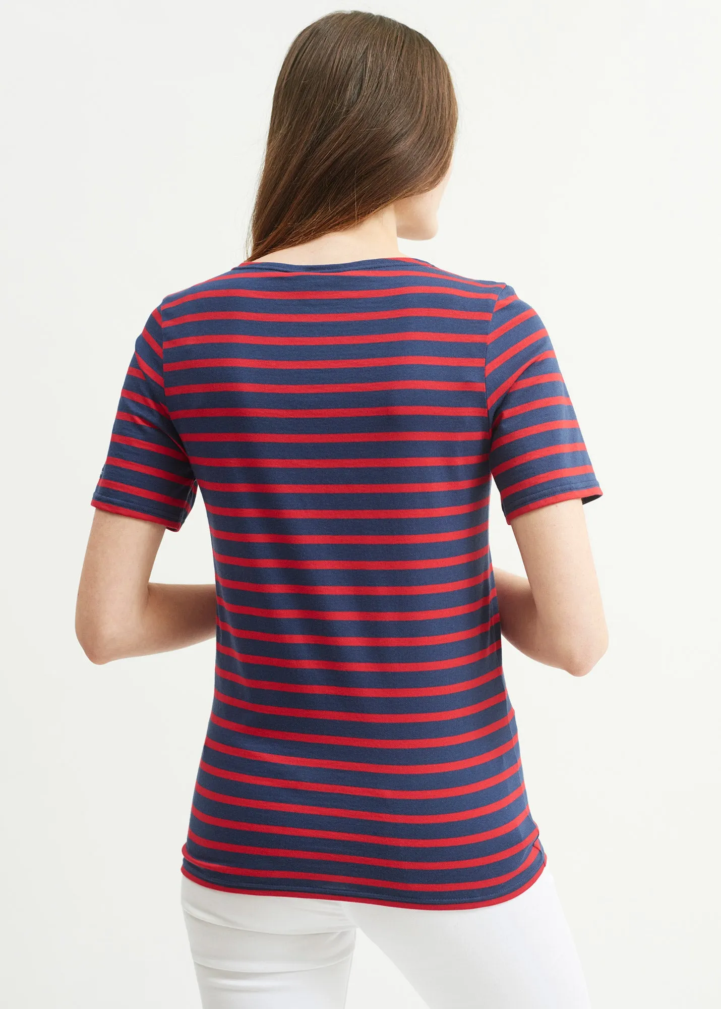 LEVANT MODERN - Breton Stripe Short Sleeve Shirt | Soft Cotton | Unisex Fit (NAVY / RED)