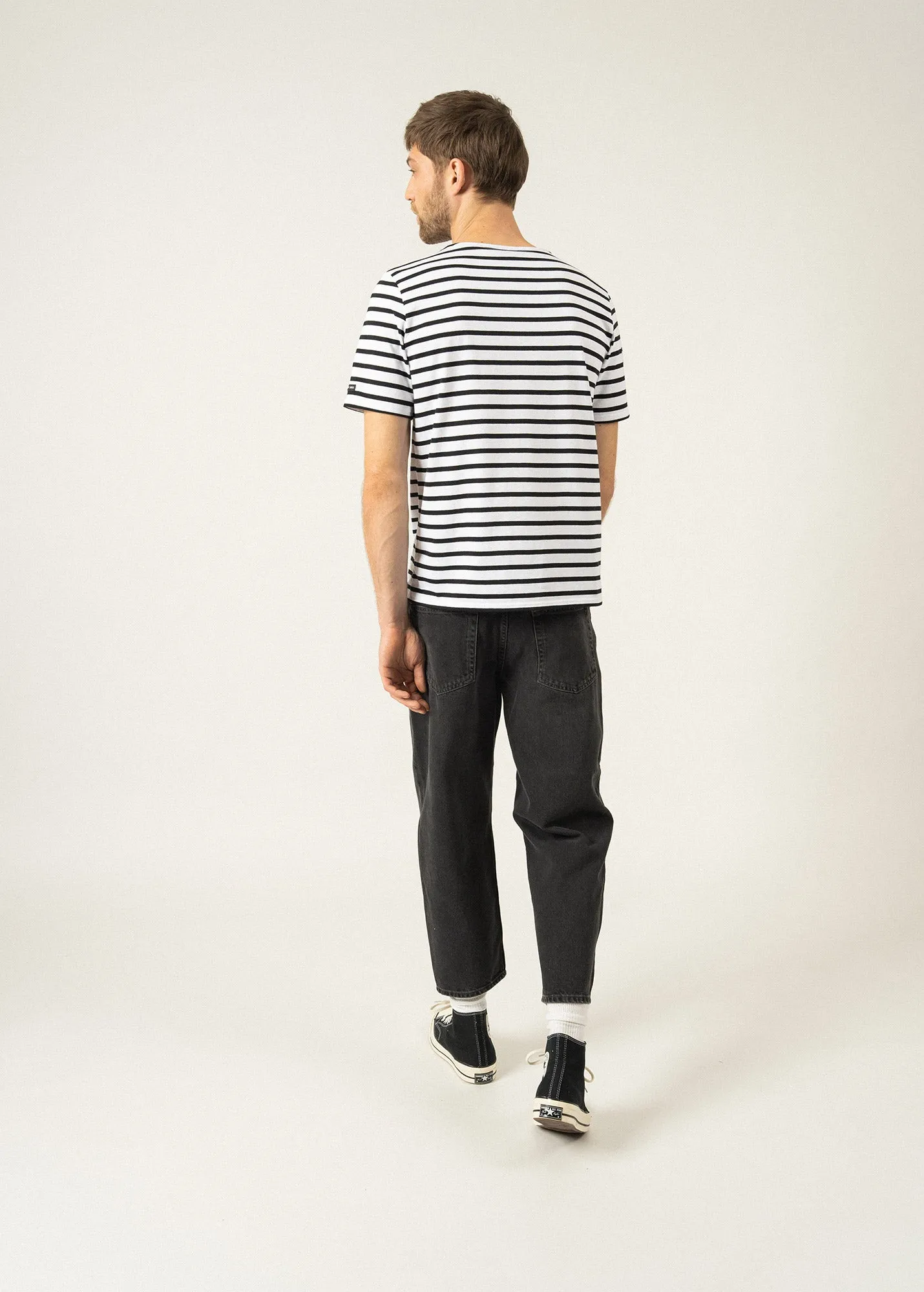 LEVANT MODERN - Breton Stripe Short Sleeve Shirt | Soft Cotton | Unisex Fit (WHITE / BLACK)