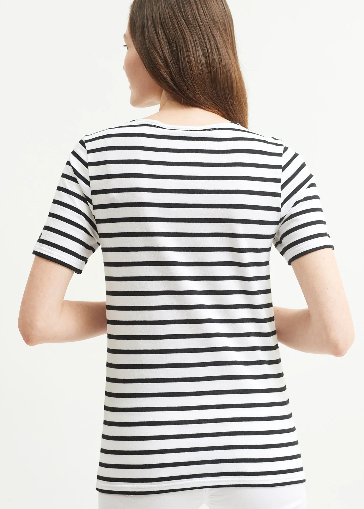 LEVANT MODERN - Breton Stripe Short Sleeve Shirt | Soft Cotton | Unisex Fit (WHITE / BLACK)