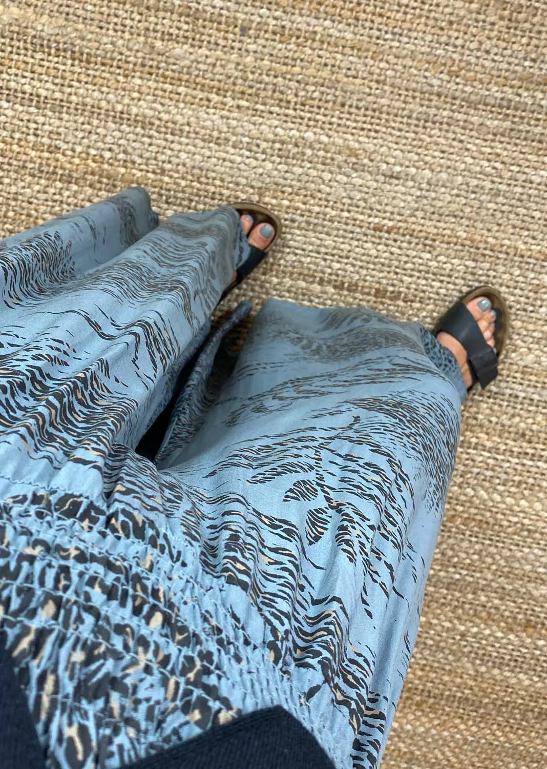 Lila Leopard Leaf Palazzo Pants in Mid Grey