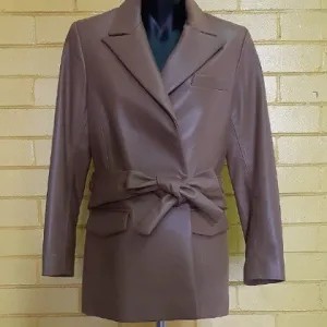 LONG LEATHER BLAZER TOFFEE COLOUR