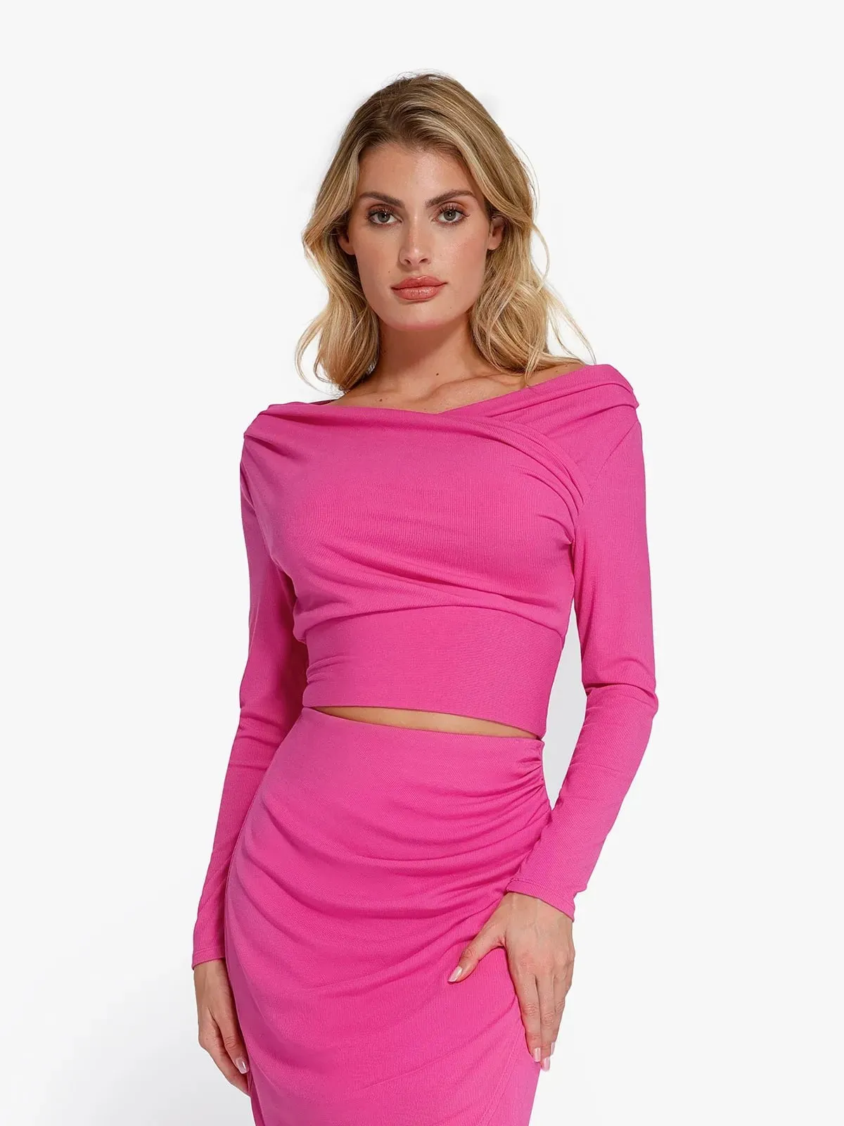 Long-Sleeve Rib Modal Off-the-Shoulder Slimming Crop Top