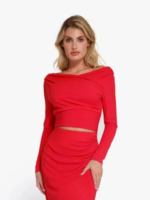 Long-Sleeve Rib Modal Off-the-Shoulder Slimming Crop Top