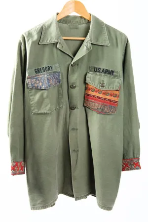 Make Love, Not War, Army Jacket -Genuine Vintage Army Jacket with Vintage Hmong Embroidery