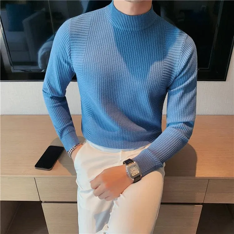 Men’s High-End Knitted Pullover Sweater – Half Turtleneck Woolen Winter Casual Jumper