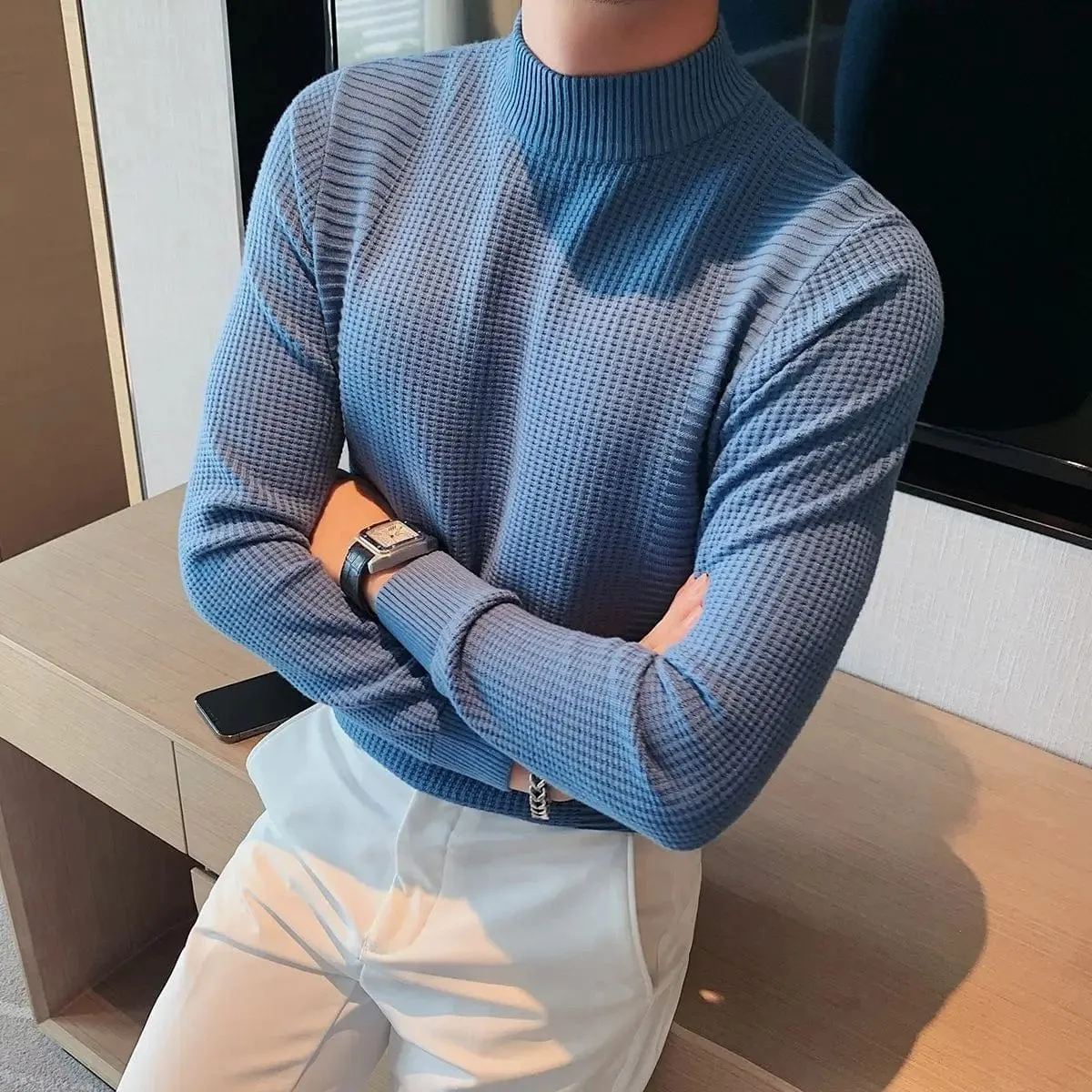 Men’s High-End Knitted Pullover Sweater – Half Turtleneck Woolen Winter Casual Jumper