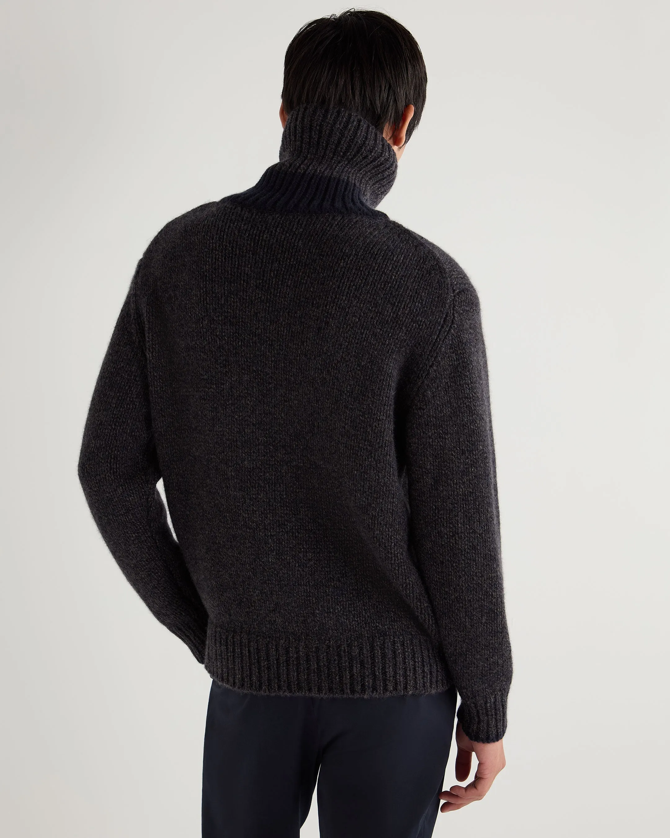 Men's Wandsworth Cable Turtle Cashmere Sweater Granite Grey