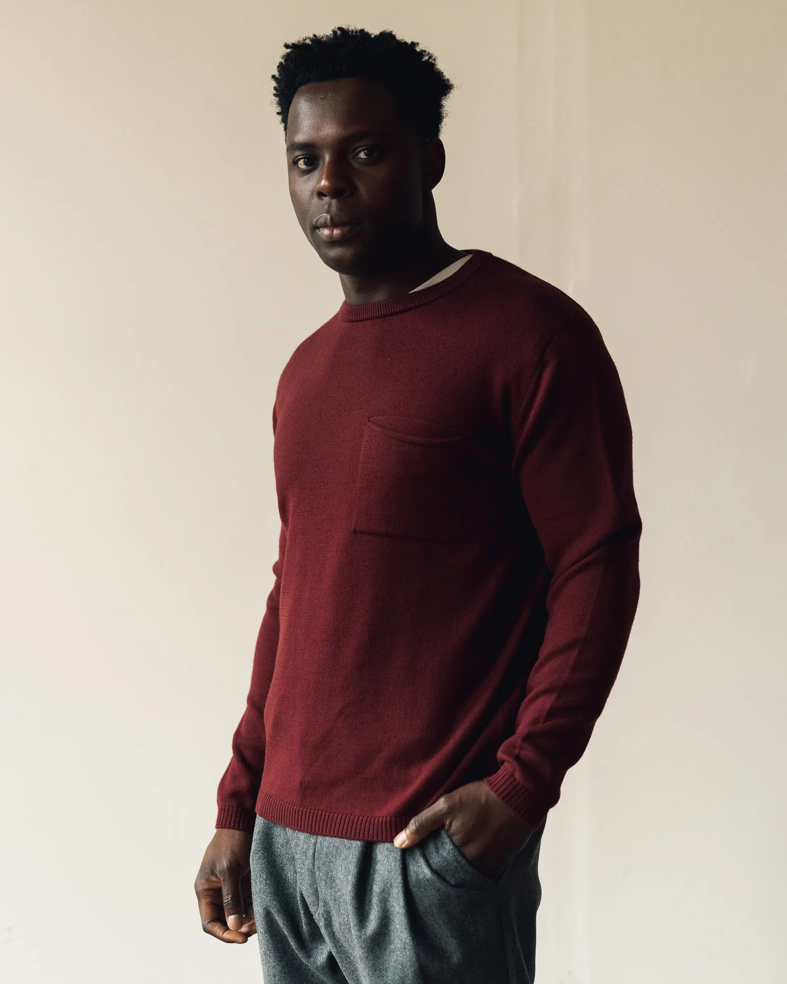 Merz b. Schwanen Relaxed Pullover with Pocket, Red Oak