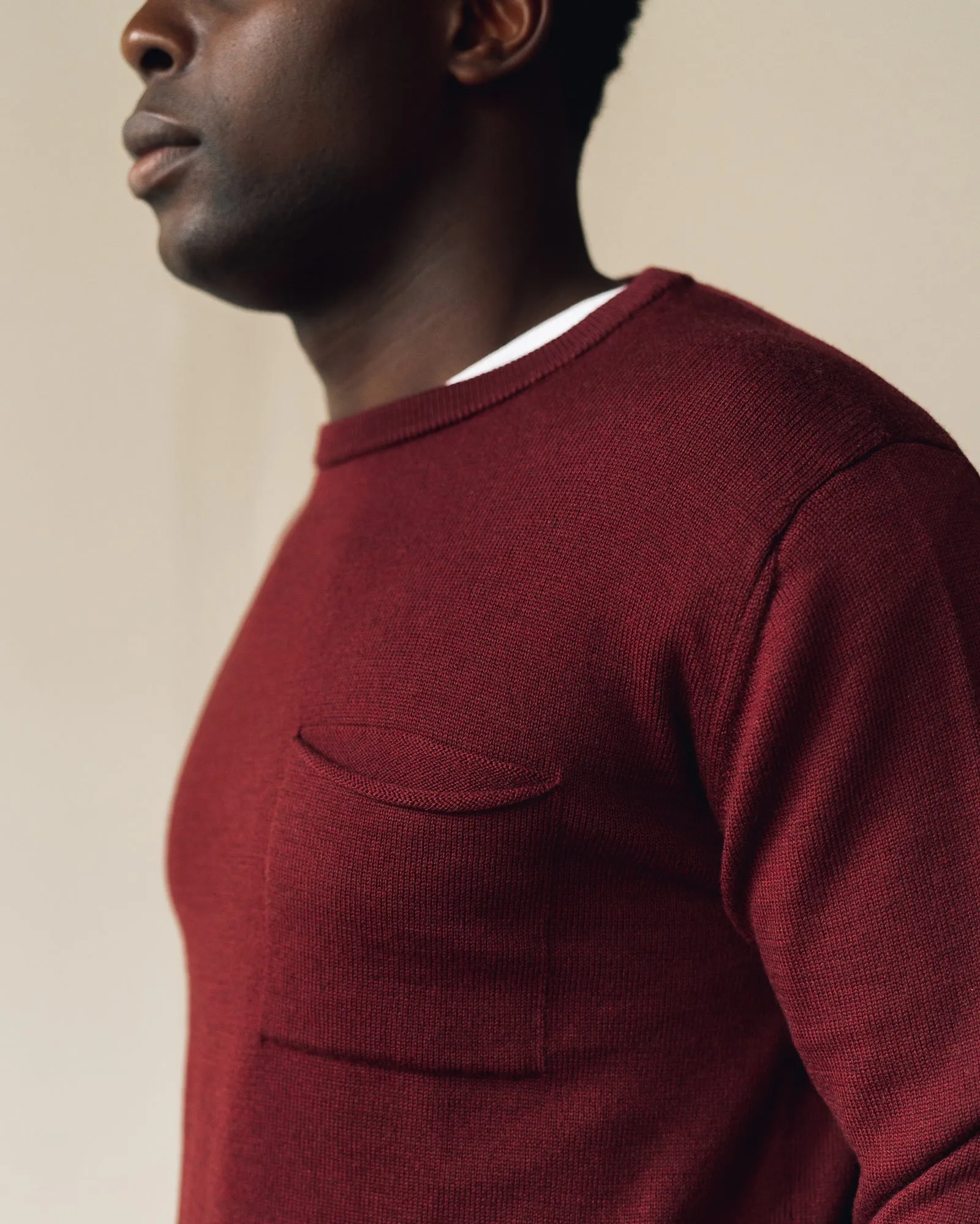 Merz b. Schwanen Relaxed Pullover with Pocket, Red Oak