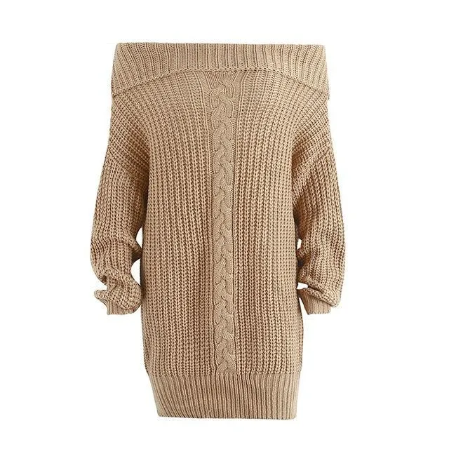 Off Shoulder Sexy Winter Knitted Loose Dress