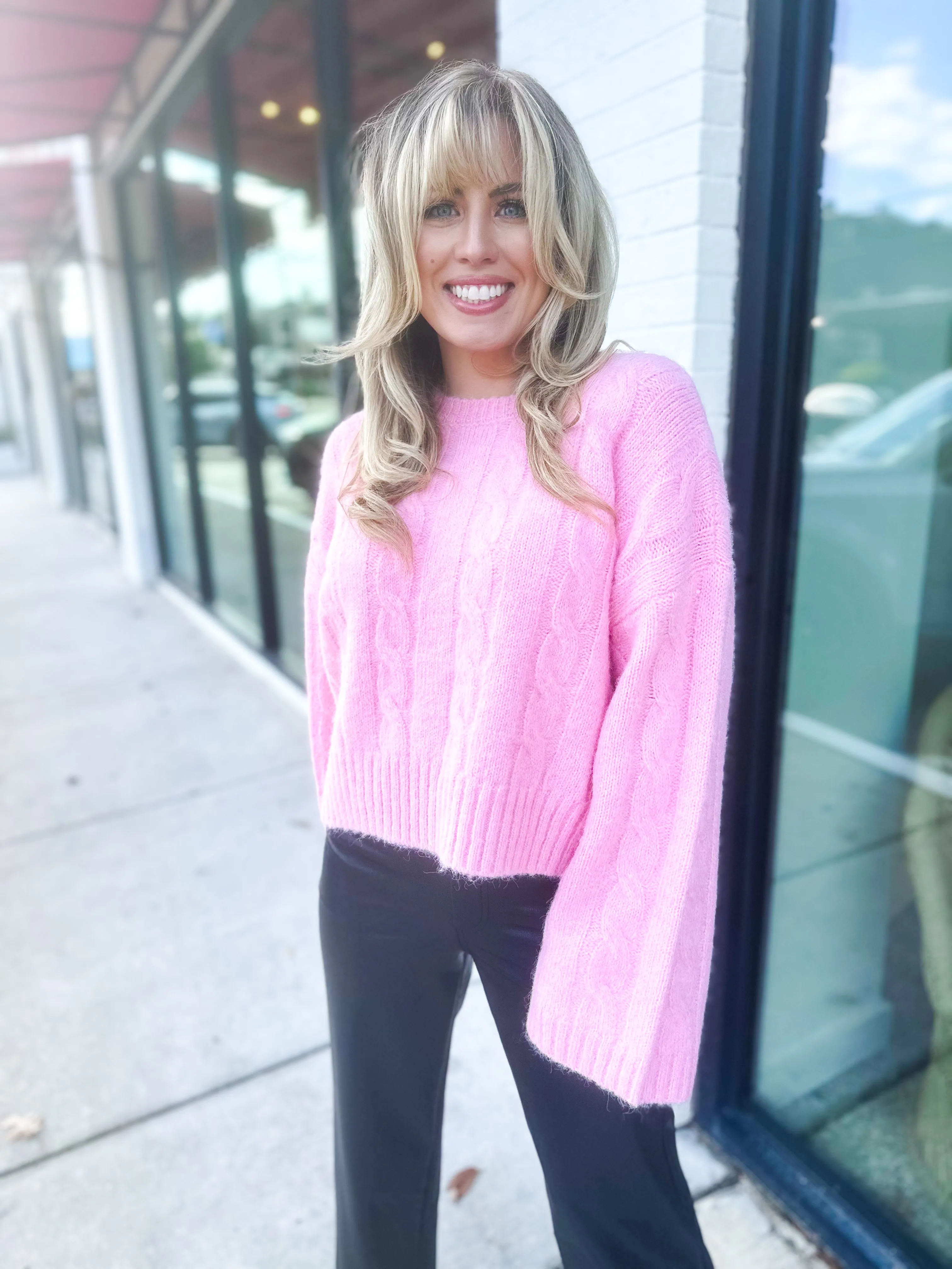 Pink Cable Knit Sweater