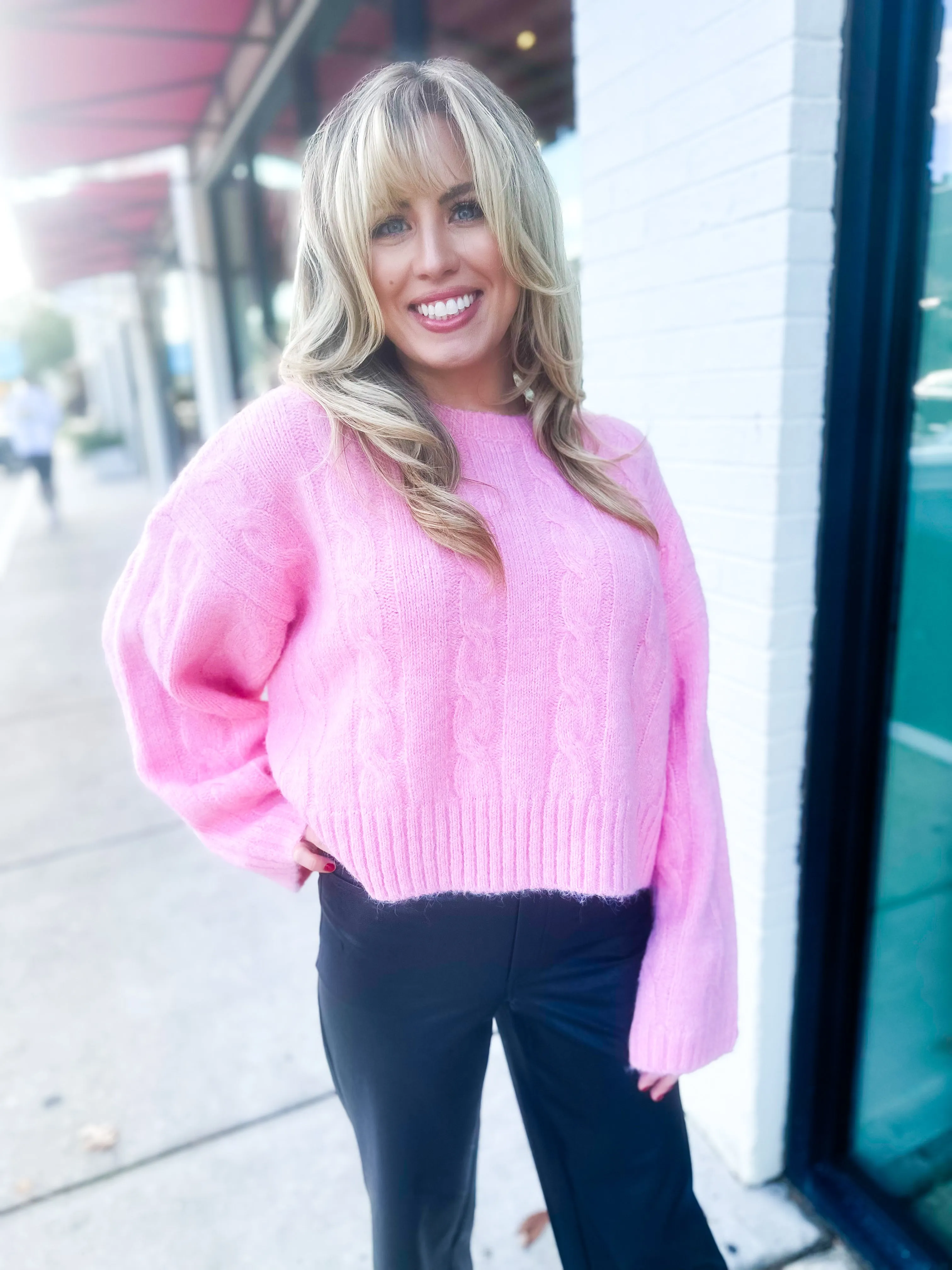 Pink Cable Knit Sweater