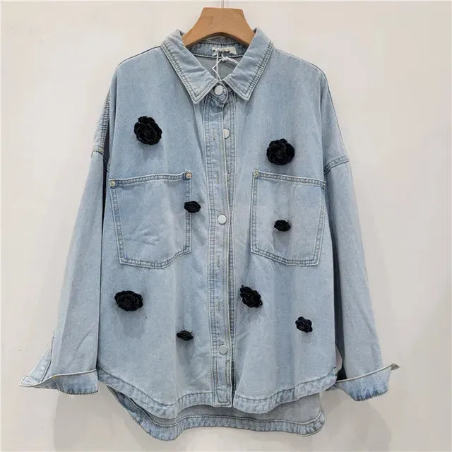 Pre Order:  Denim 3D Black Flower Jacket