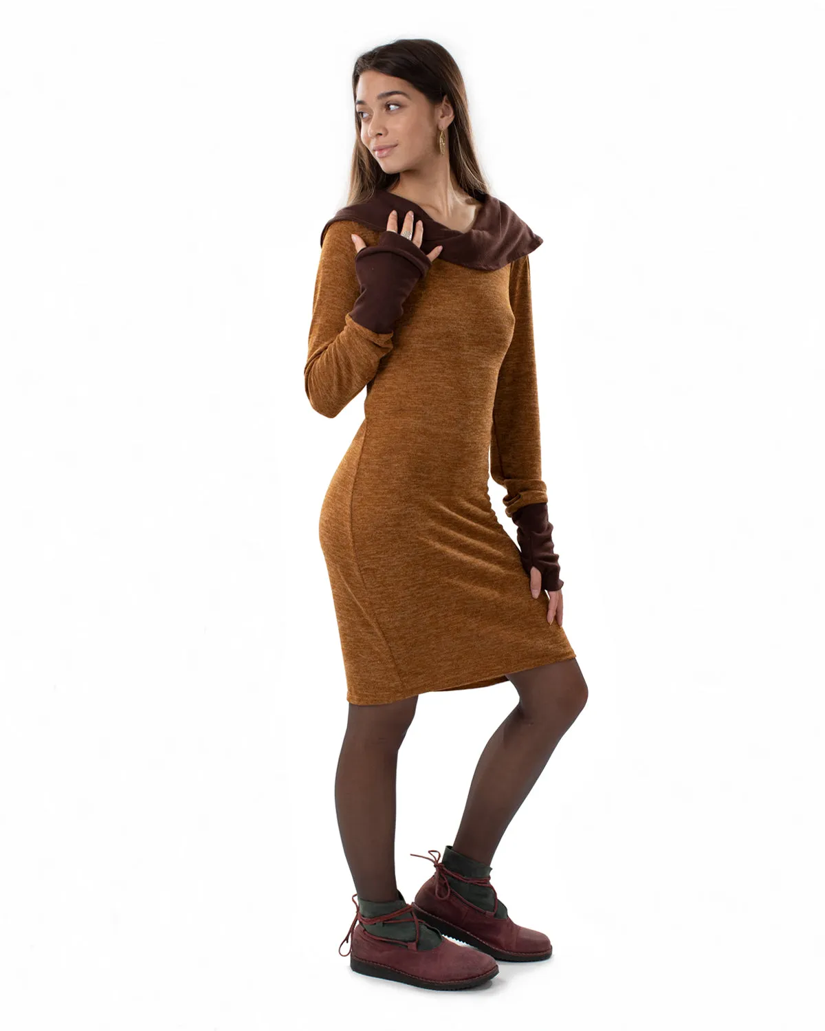 "Isha" Long Sleeved Pencil Dress Camel/Brown