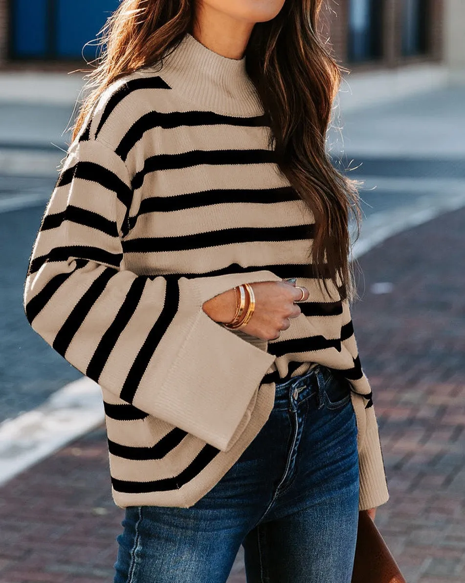 Stripe Slit Bell Sleeve Sweater