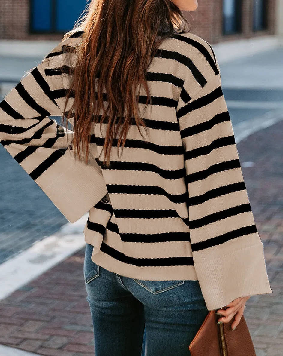 Stripe Slit Bell Sleeve Sweater