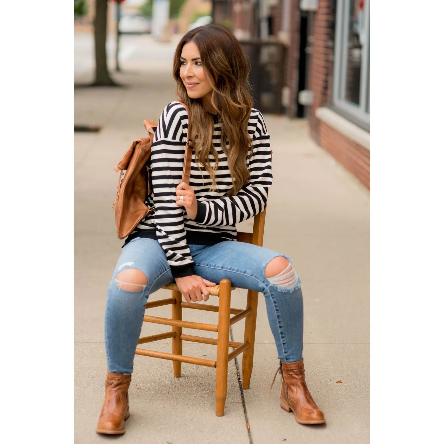 Stripe Solid Trimmed Sweatshirt