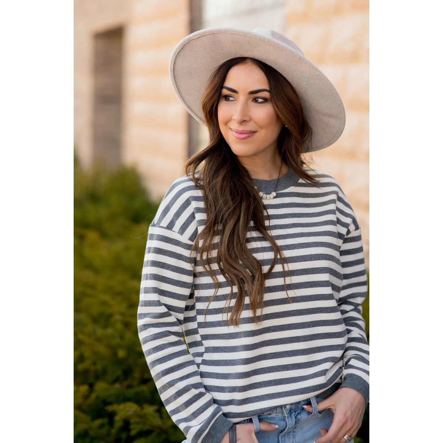 Stripe Solid Trimmed Sweatshirt