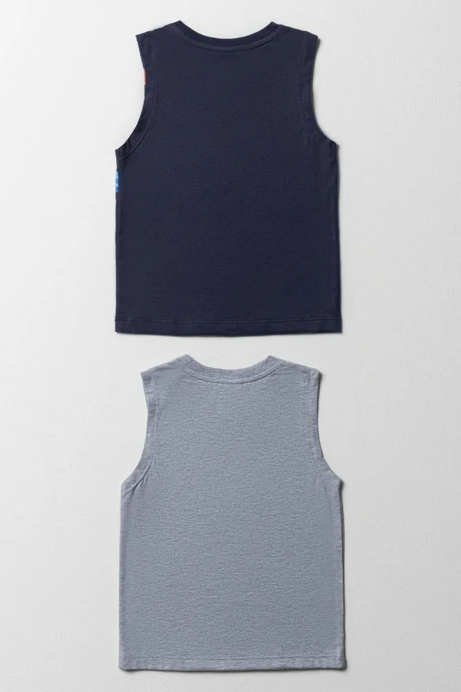 Superman 2 Pack Sleeveless T-Shirts Navy & Grey