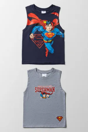 Superman 2 Pack Sleeveless T-Shirts Navy & Grey