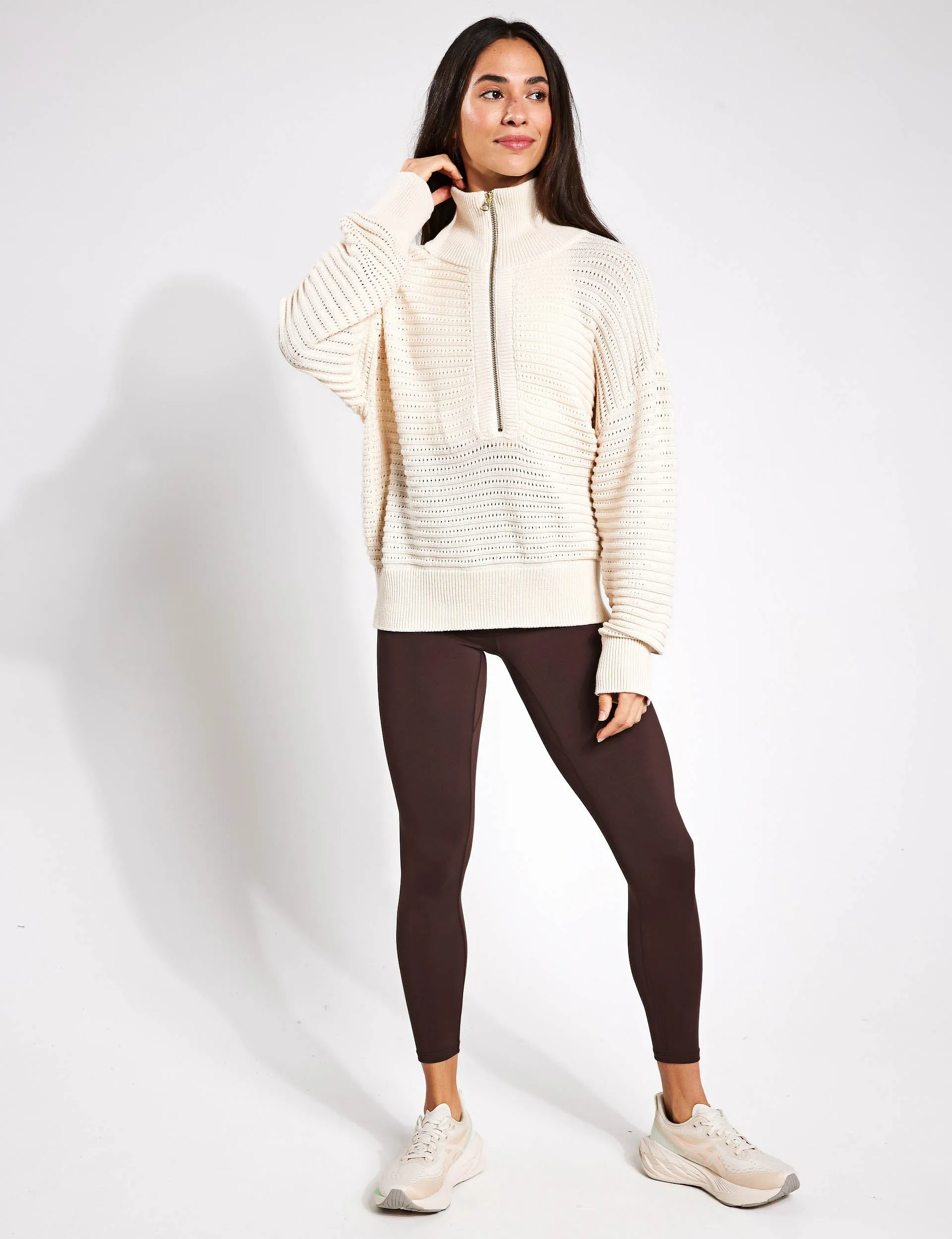 Tara Pointelle Half-Zip Knit - Whitecap Grey