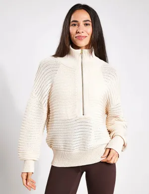 Tara Pointelle Half-Zip Knit - Whitecap Grey