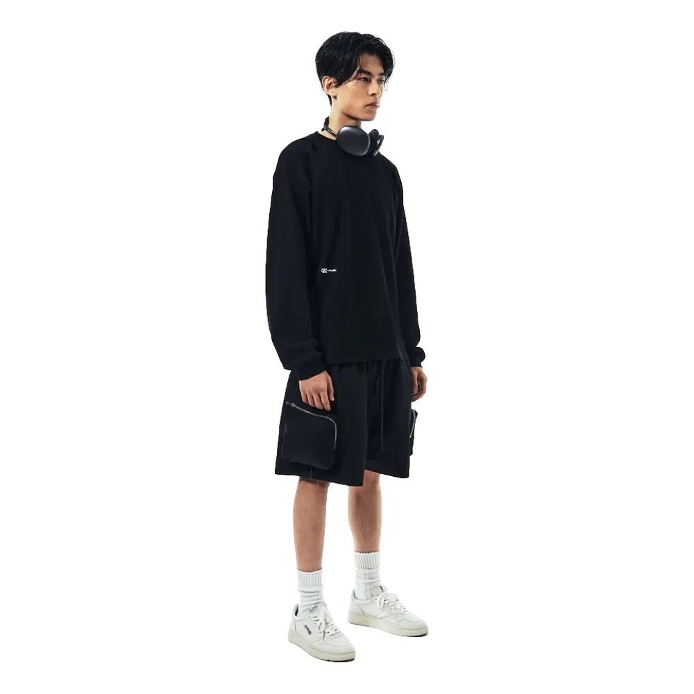 UNTITLED 004 DARTED WAFFLE-KNIT L/S SHIRT-BLACK