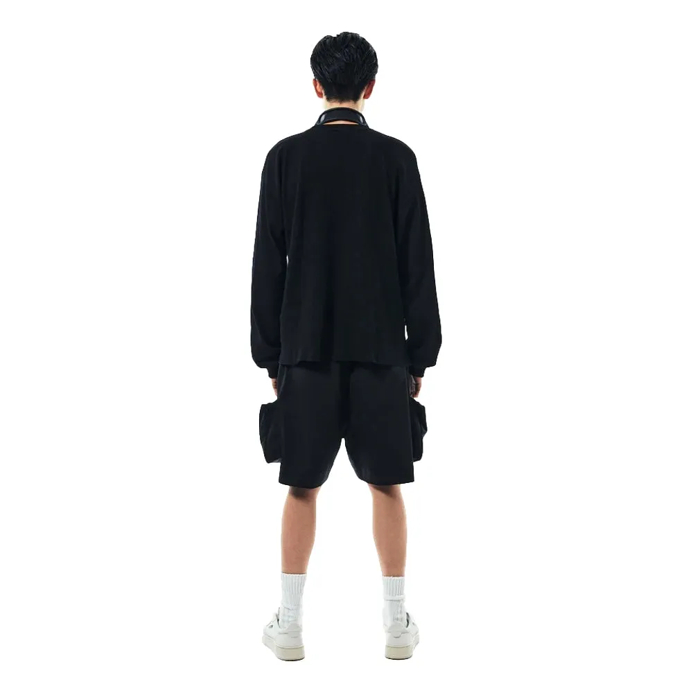 UNTITLED 004 DARTED WAFFLE-KNIT L/S SHIRT-BLACK