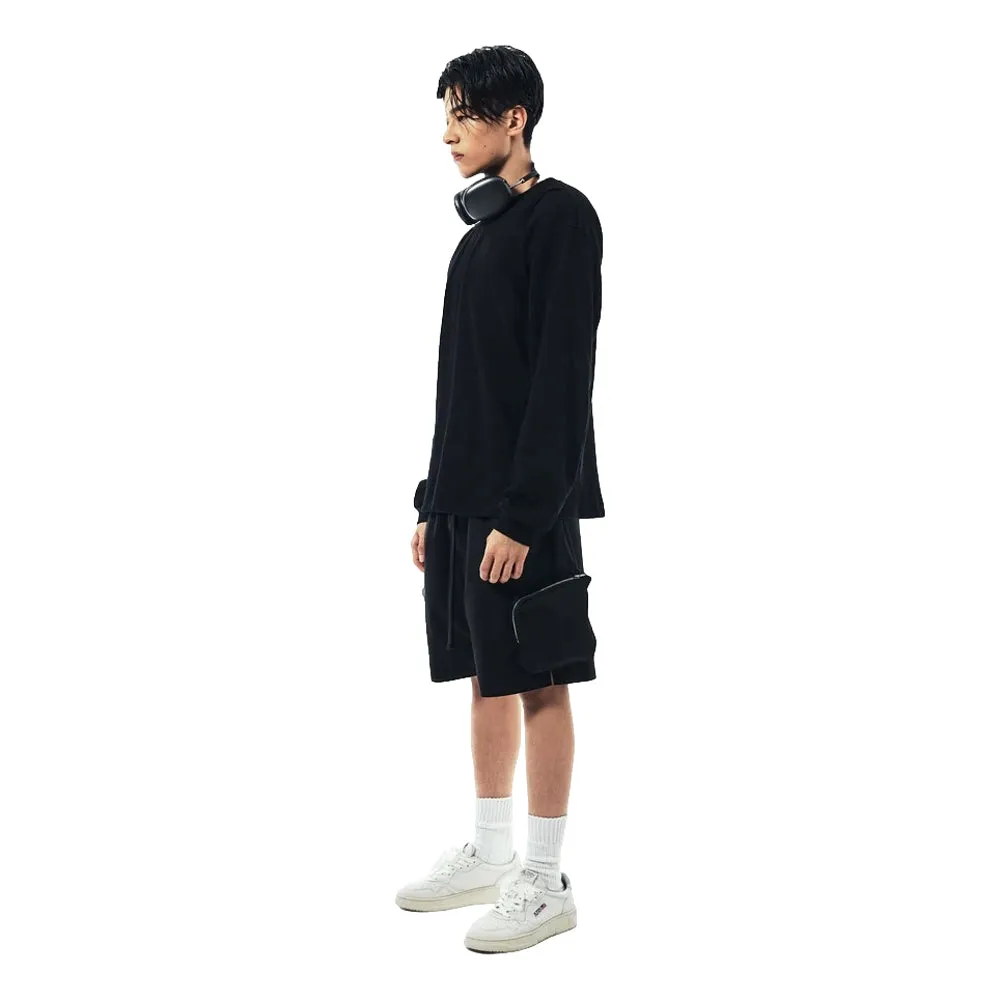 UNTITLED 004 DARTED WAFFLE-KNIT L/S SHIRT-BLACK