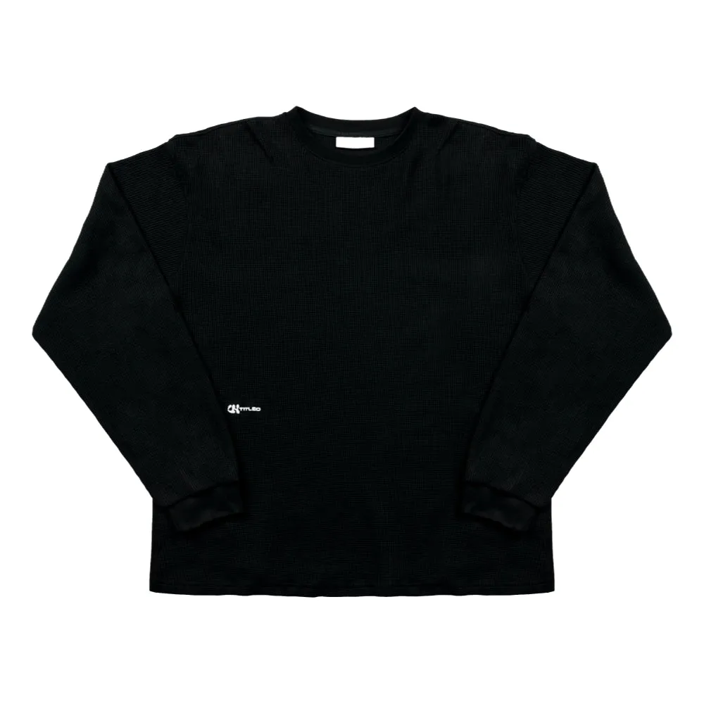 UNTITLED 004 DARTED WAFFLE-KNIT L/S SHIRT-BLACK