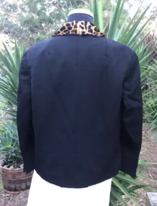 Vintage Black Jacket with Ocelot Collar  #C241  FREE AUS POSTAGE