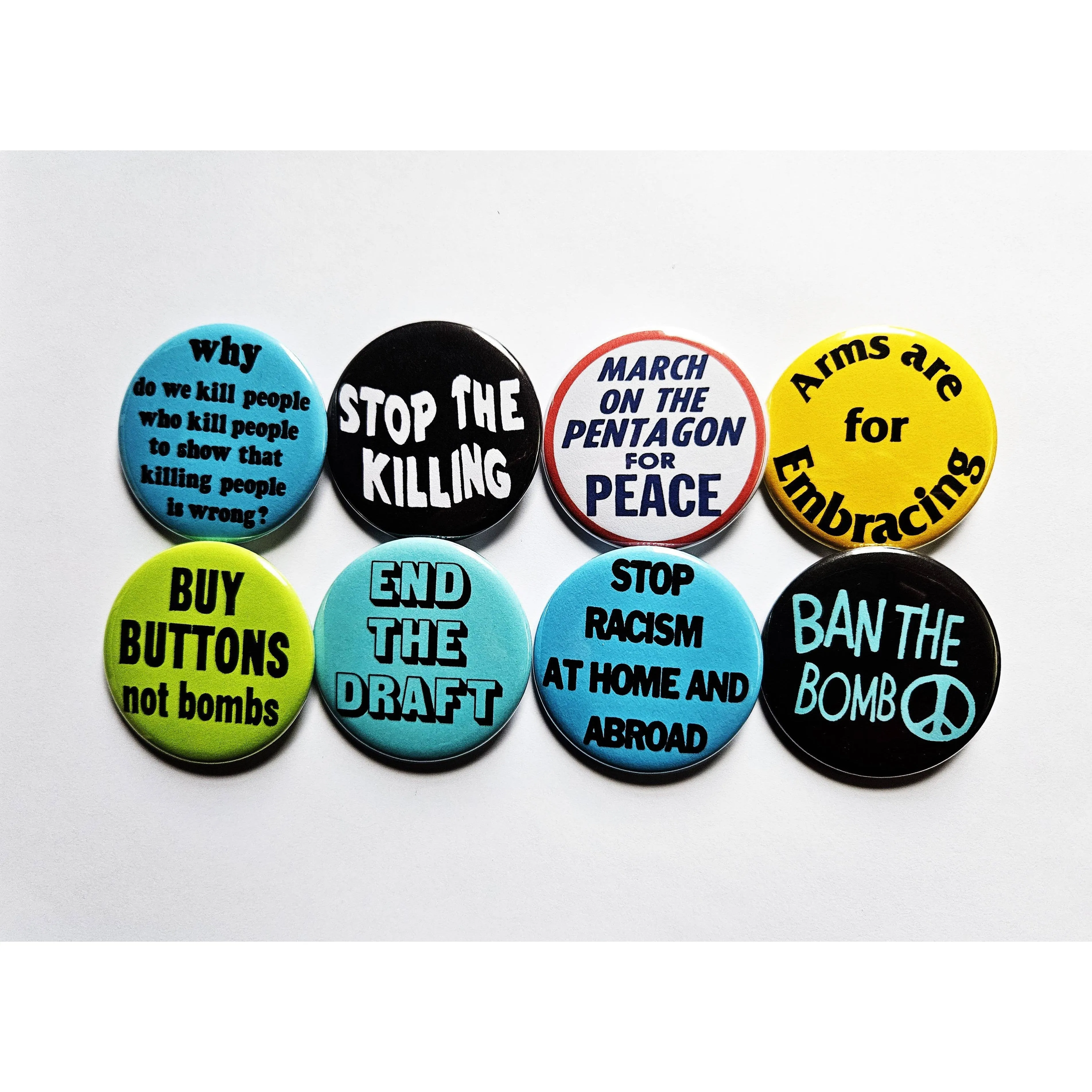 Vintage Reproduction Why Kill People Political Small Pinback Button | 1.25" Diameter '60 '70s '80s Retro Pin