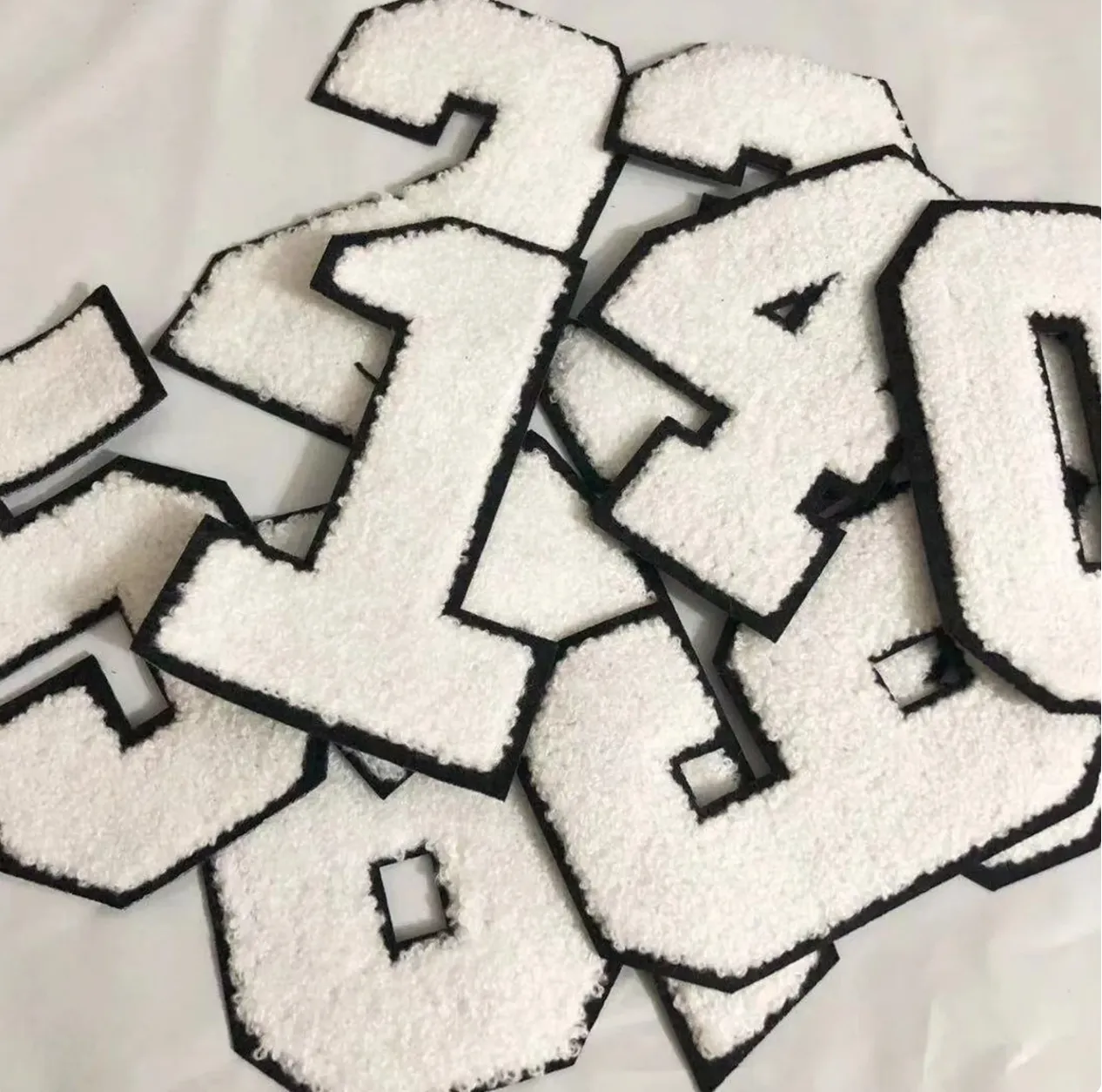 White Large Varsity Numbers- Iron-on Chenille Patches (0-9)