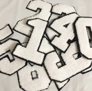 White Large Varsity Numbers- Iron-on Chenille Patches (0-9)