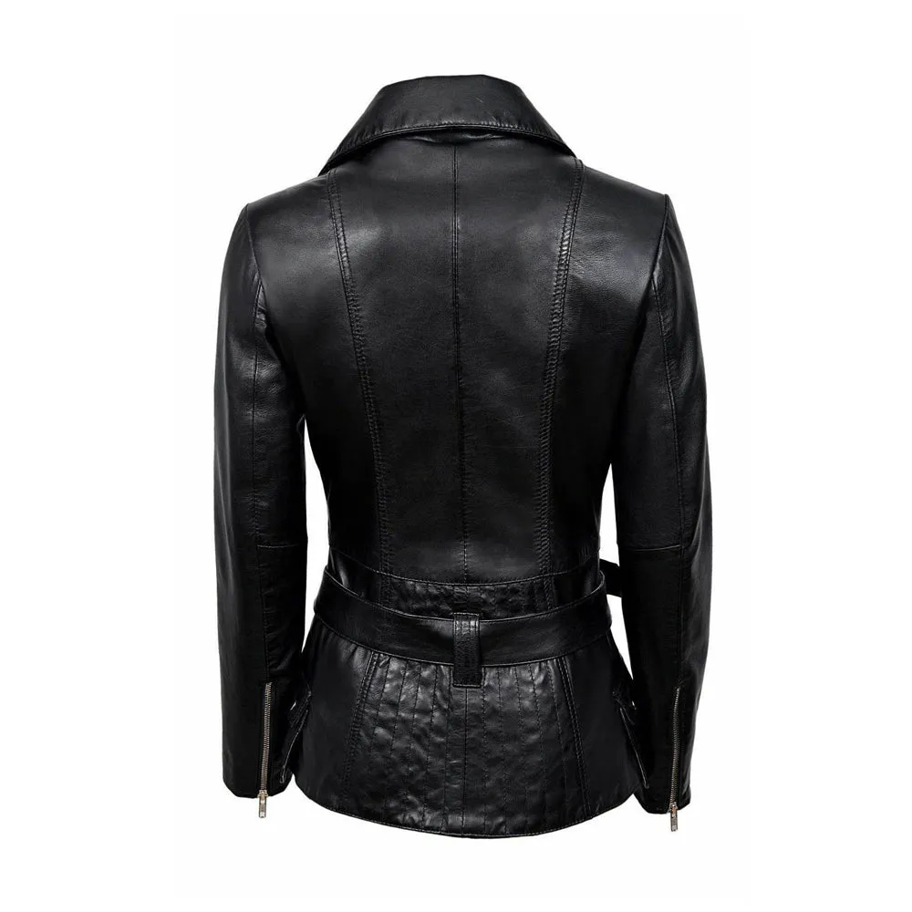 Women Feminine Retro Vintage Biker Leather Jacket