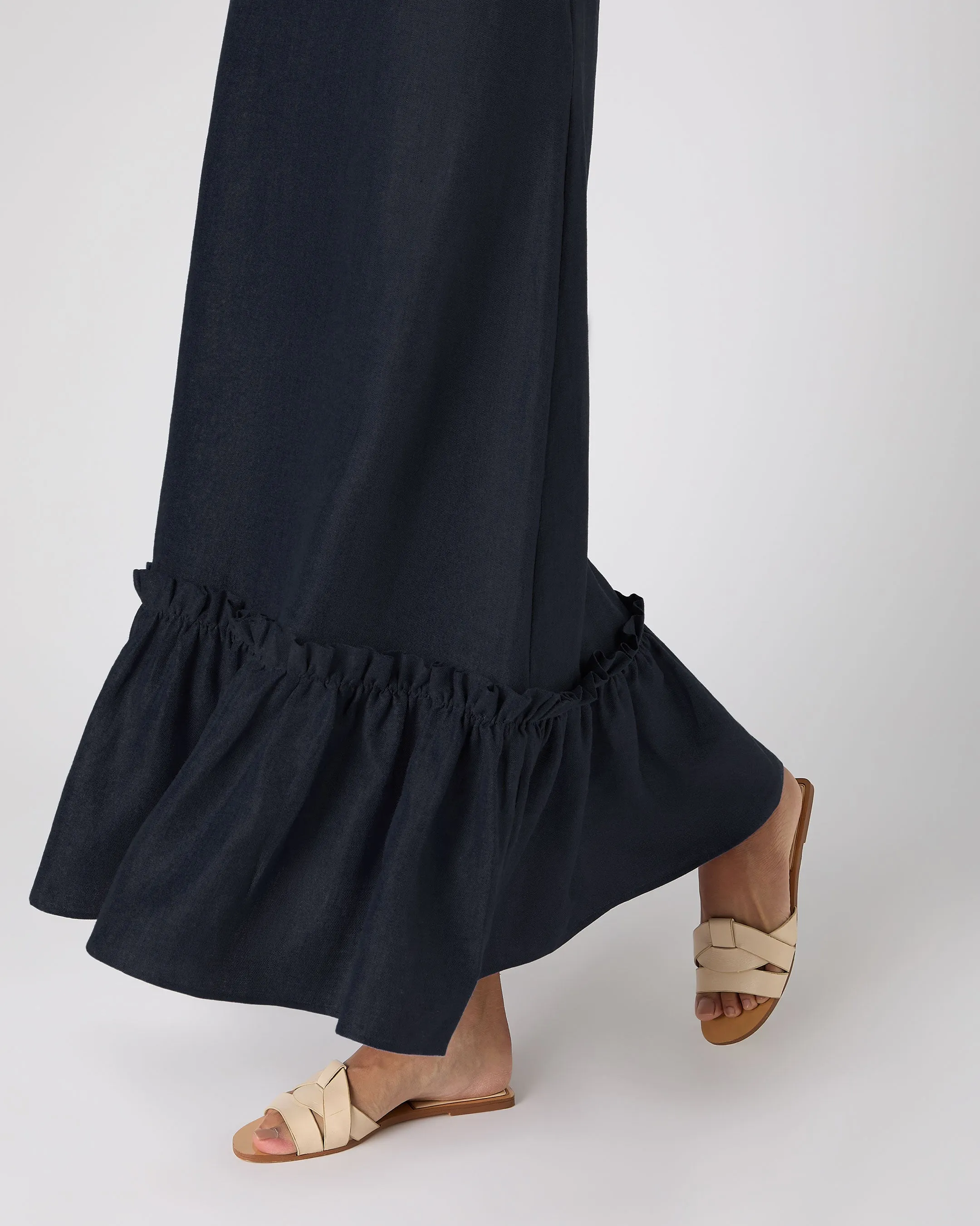 Women's Sofia Ruffle Linen Skirt Navy Blue