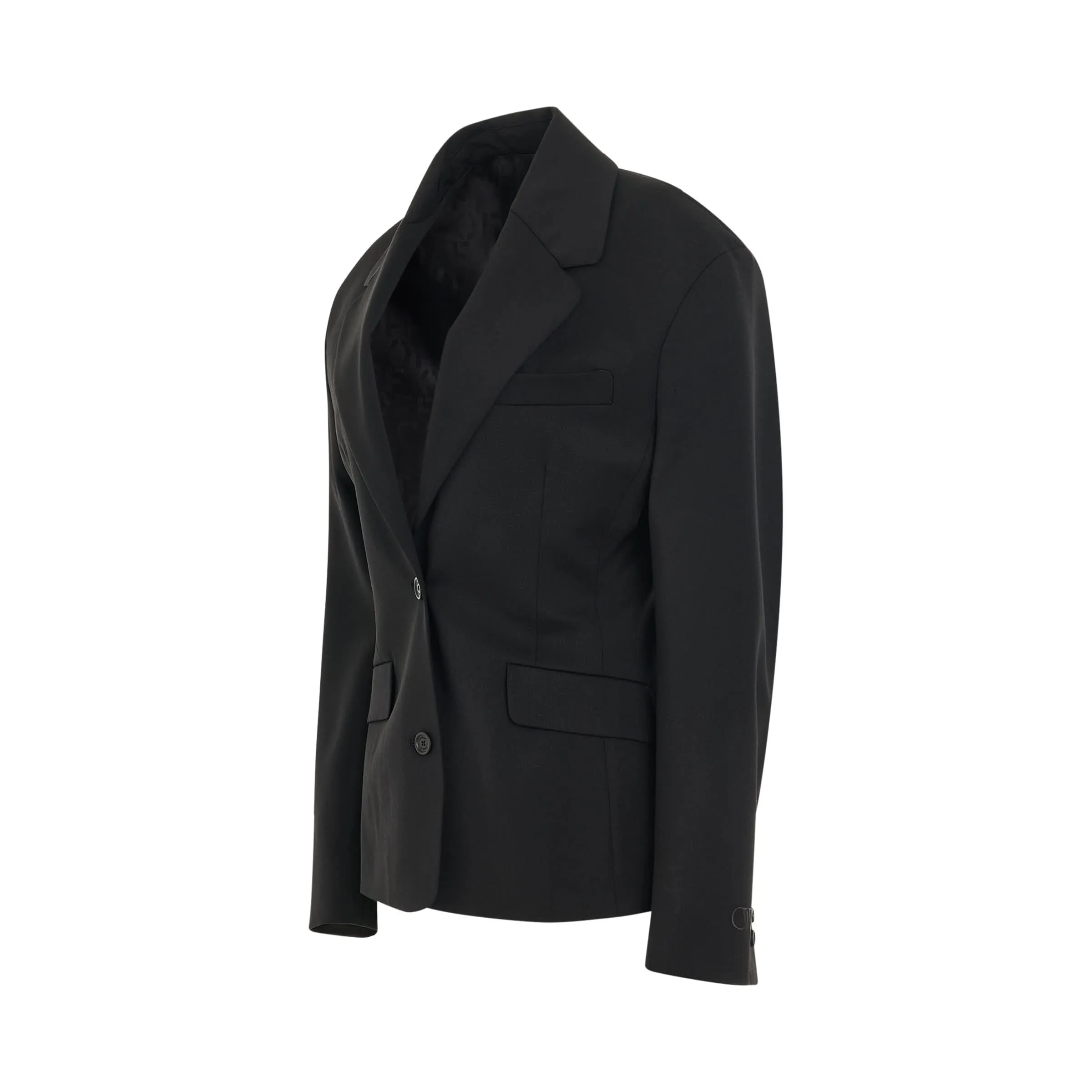 Wool Blend Round Jacket in Black