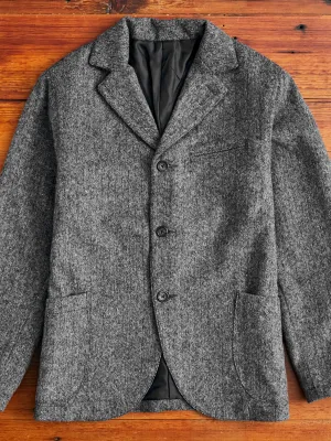 Wool Tailored Jacket in Black Herringbone