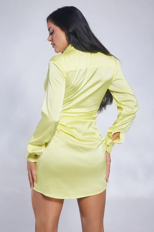 Yellow Satin Mini Casual Dress